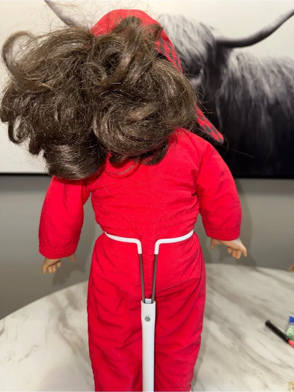 American Girl red snow suite & matching hat with plaid interior Molly’s collecti